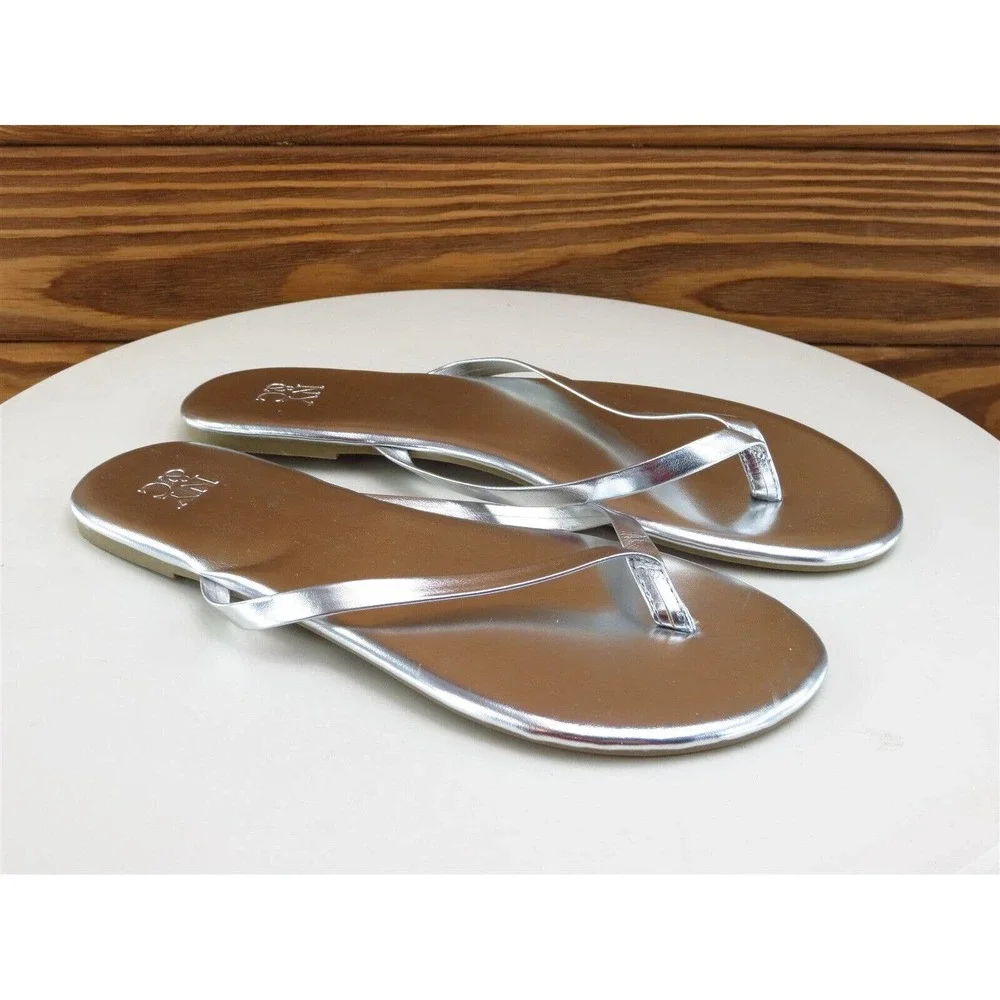 NY&C Size 6 M Women Sandal Flip Flop Silver Synthetic‎